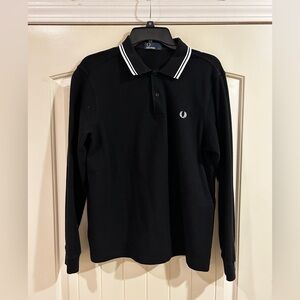Fred Perry Black Polo with White Trim Long Sleeve